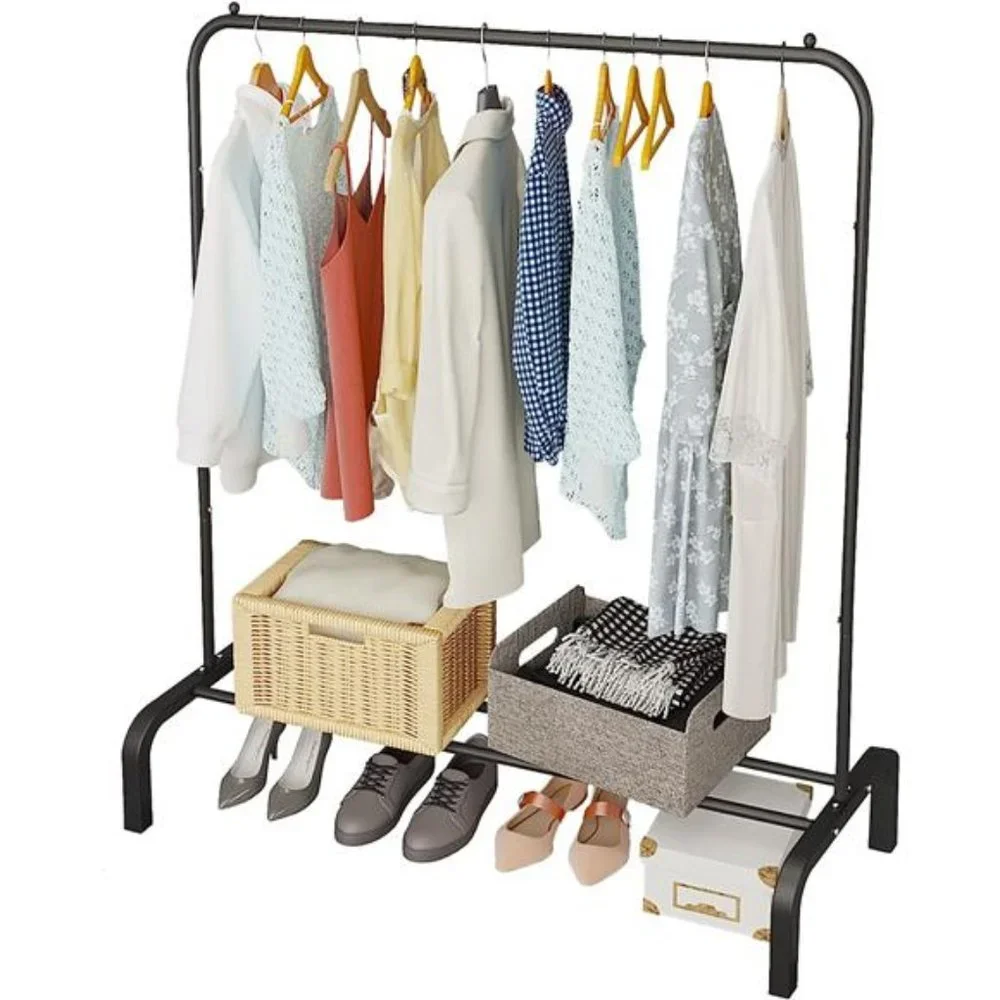 Metal Clothing Rack, 43.3 Inches Garment Rack w Bottom Shelf for Hanging Clothes - Picture 1 of 6
